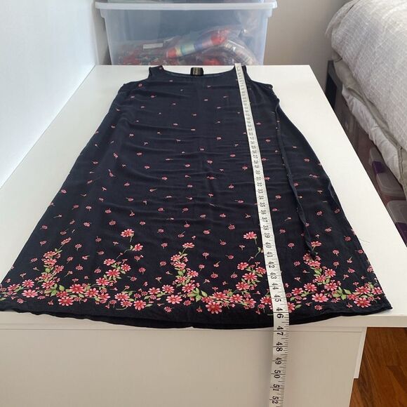 Vintage Navy Blue Floral 90's Tie Back Midi Dress Size Small/ Medium - Picture 14 of 14